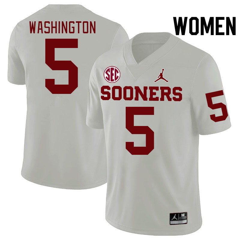 Women #5 Woodi Washington Oklahoma Sooners 2024 SEC Conference College Football Jerseys-White